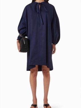 NWT COS Navy Tie-Neck Balloon Sleeve Dress